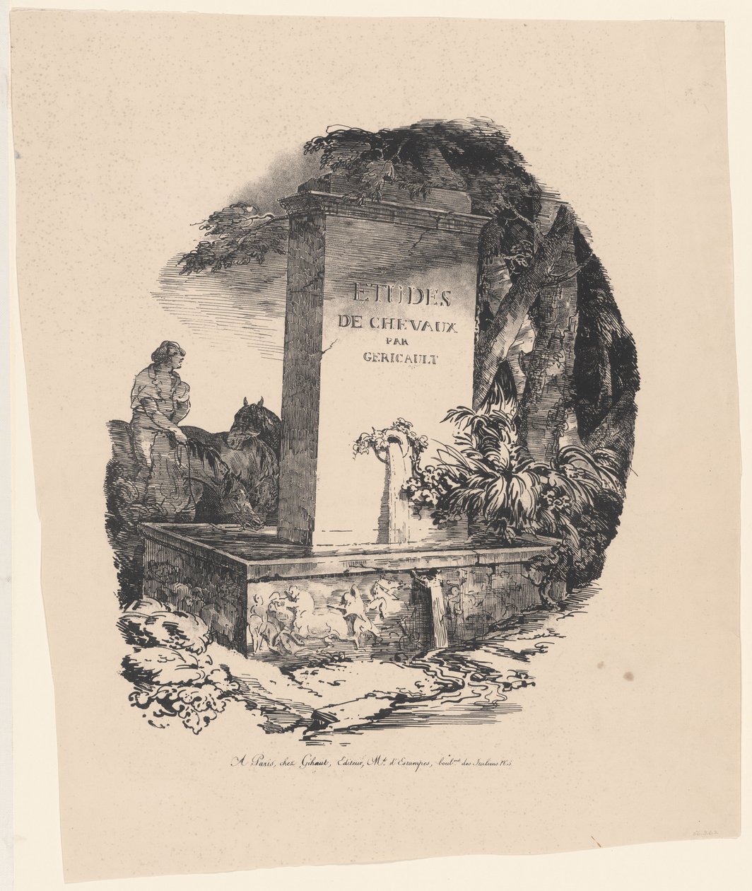 „Koryto”, strona tytułowa do cyklu „Wielkie konie” – studia nad końmi (The Watering Trough, Title Page for Studies of Horses or The Large Horses) autorstwa Theodore Gericault