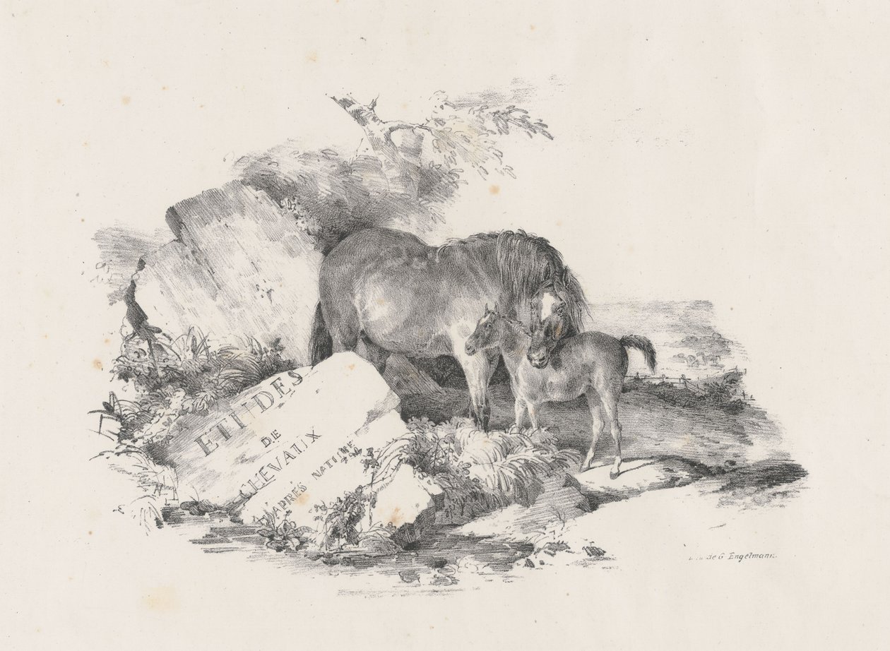 Klacz i jej źrebak, frontispis (The Mare and Its Colt, Frontispiece) autorstwa Theodore Gericault
