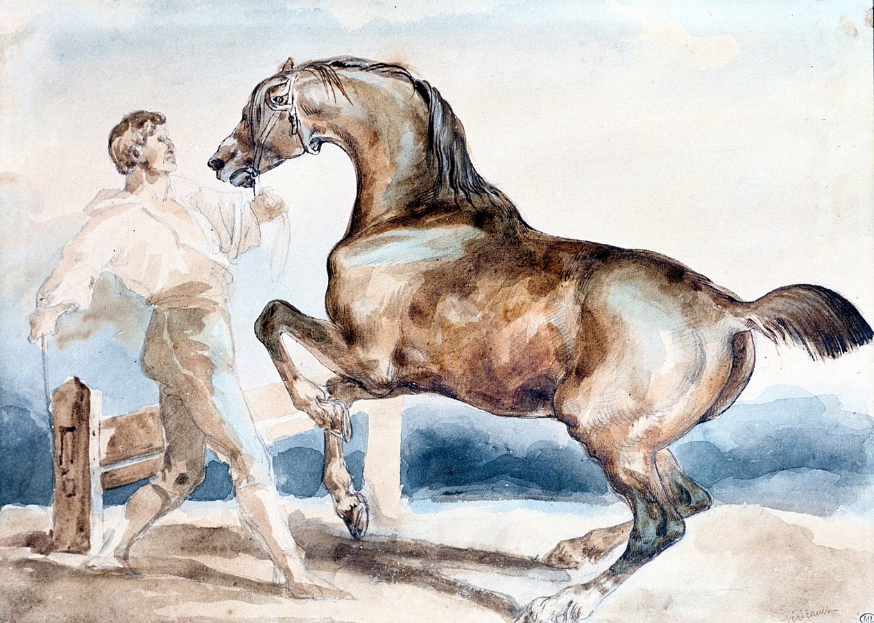 Le Dressage" Człowiek trenujący (łamiący) konia autorstwa Theodore Gericault