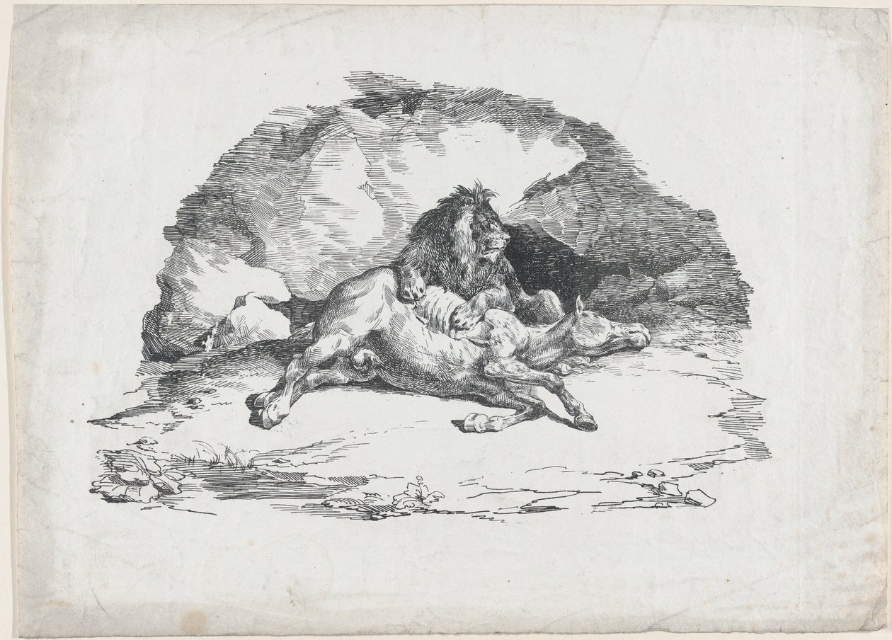 Lew pożerający konia autorstwa Theodore Gericault