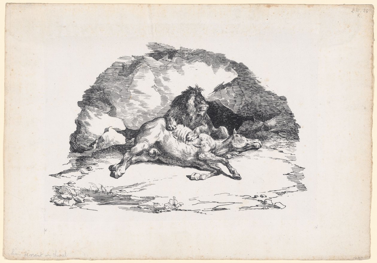 Lew pożerający konia (A Lion Devouring a Horse) autorstwa Theodore Gericault