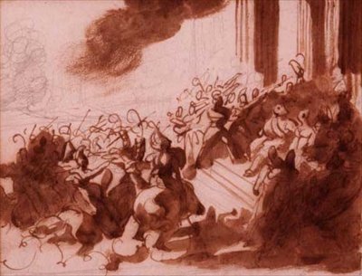 Ludwik XVIII biorący udział w paradzie na Polu Marsowym (ołówek, długopis, brązowy tusz i pranie) autorstwa Theodore Gericault