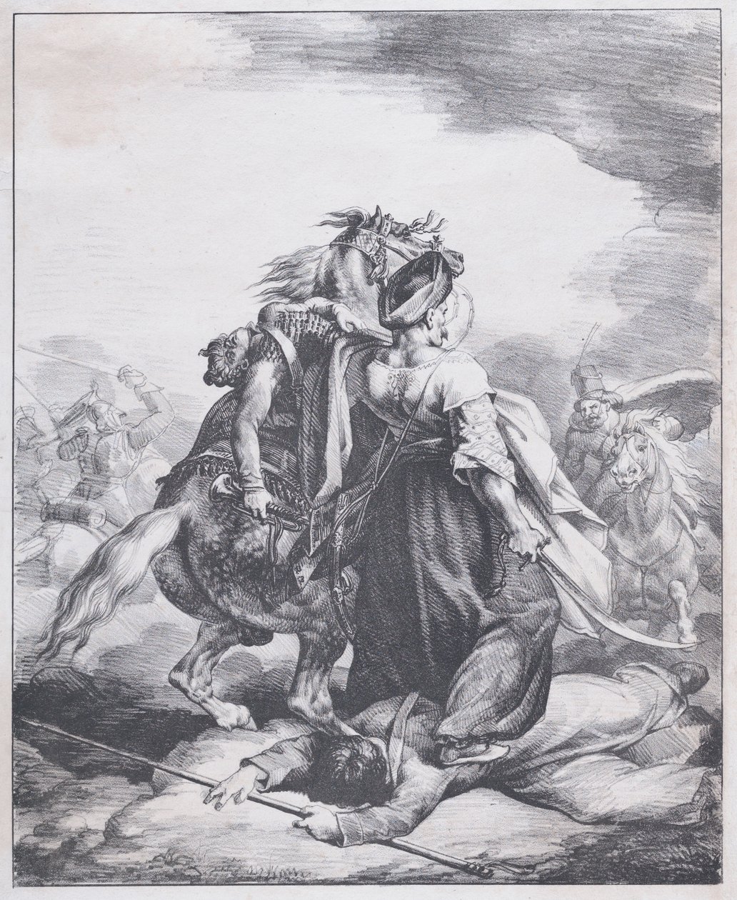 Mameluk broniący rannego trębacza autorstwa Theodore Gericault