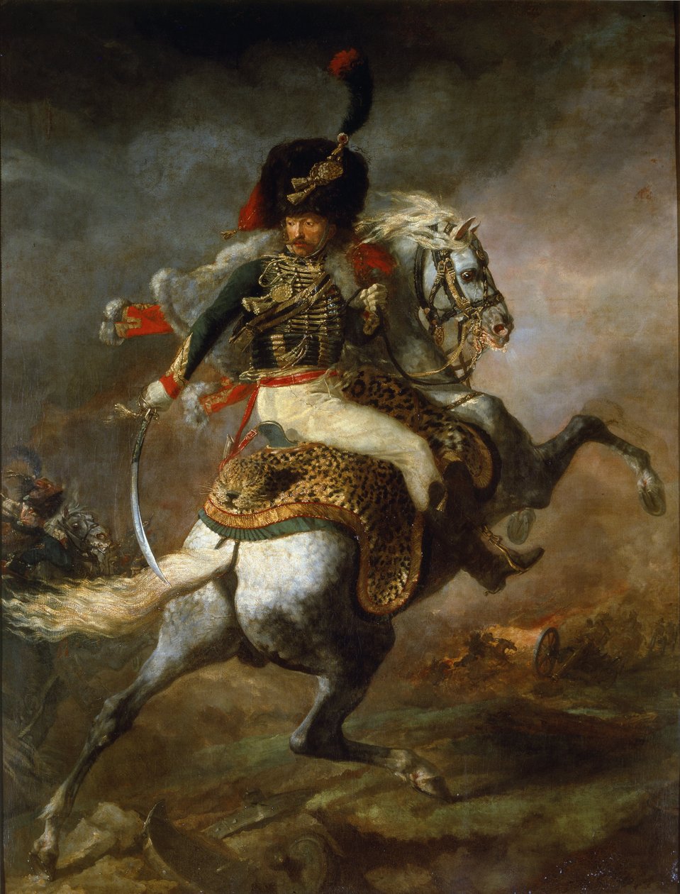 Oficer łowców na koniu szarży gwardii cesarskiej - olej na płótnie autorstwa Theodore Gericault