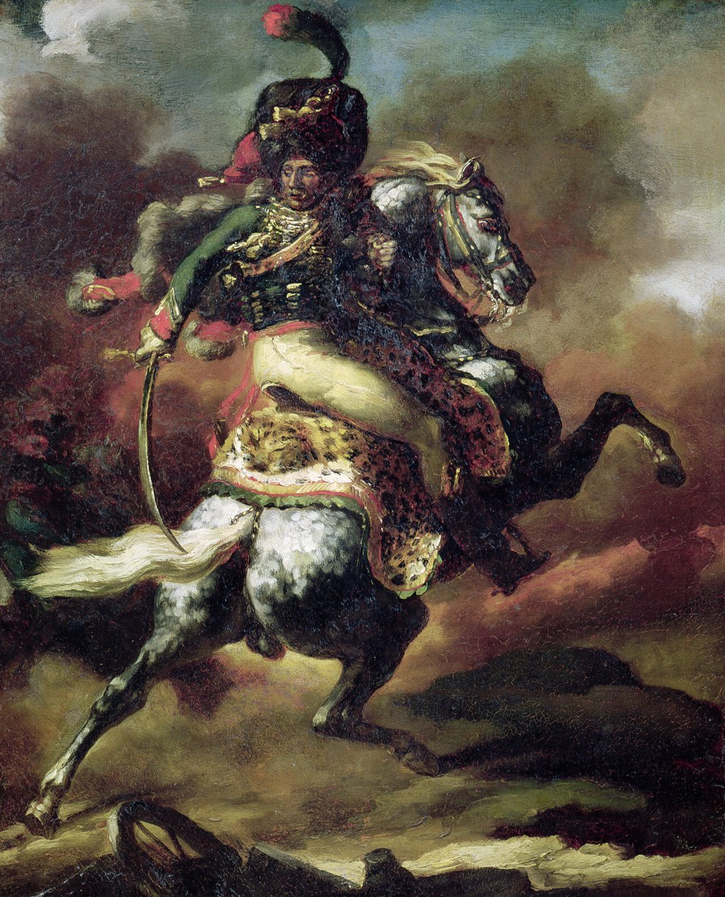 Oficer huzarów szarżujący na koniu autorstwa Theodore Gericault