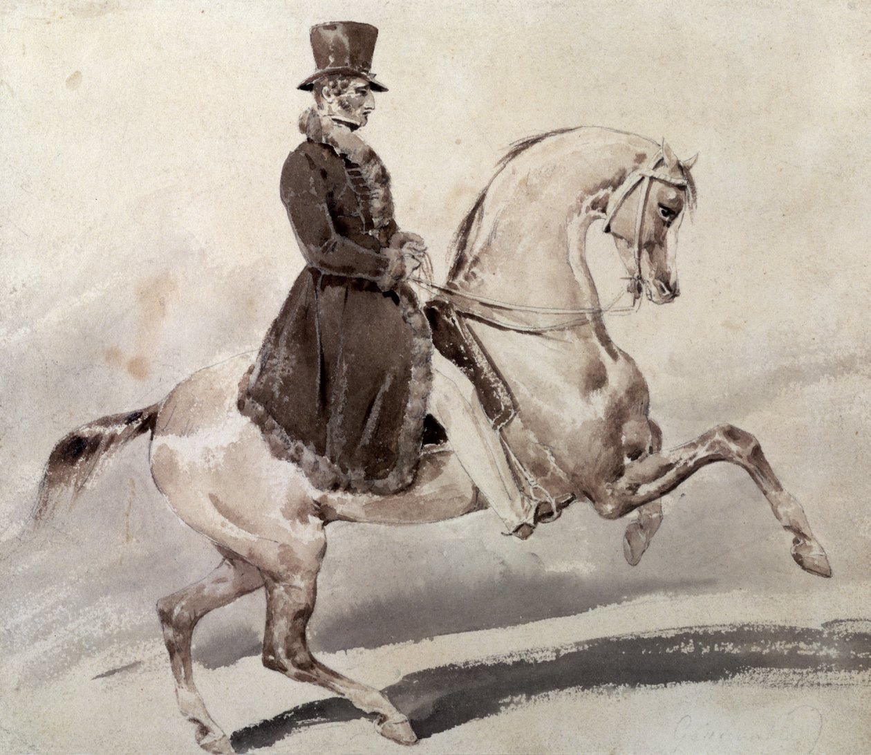 Jeździec w płaszczu obszytym futrem autorstwa Theodore Gericault