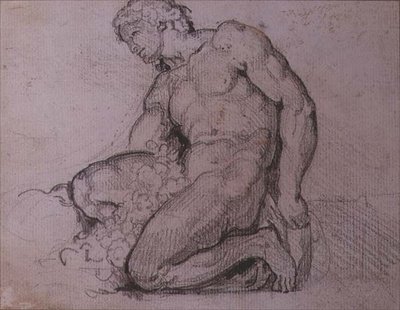 Siedząca postać (ołówek i brązowy tusz) autorstwa Theodore Gericault