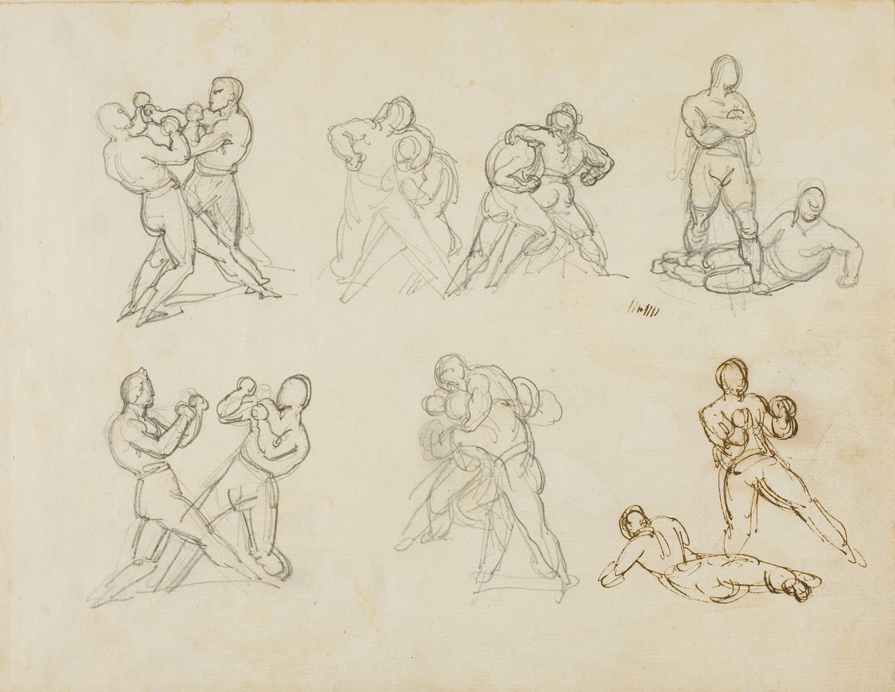 Siedem szkiców par bokserów autorstwa Theodore Gericault