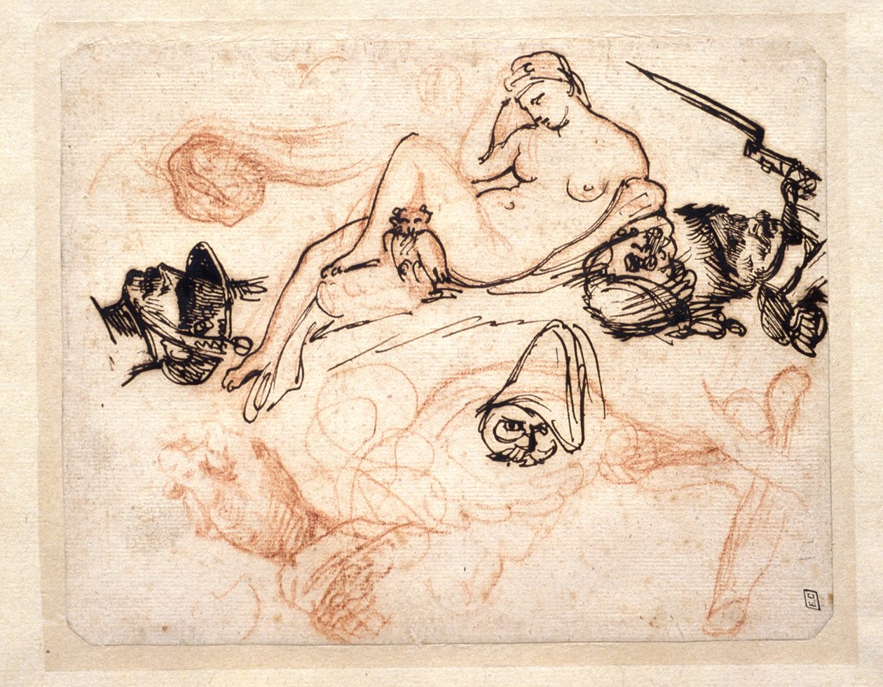 Arkusz studiów z „Nocą” Michała Anioła, grenadierem i innymi szkicami autorstwa Theodore Gericault