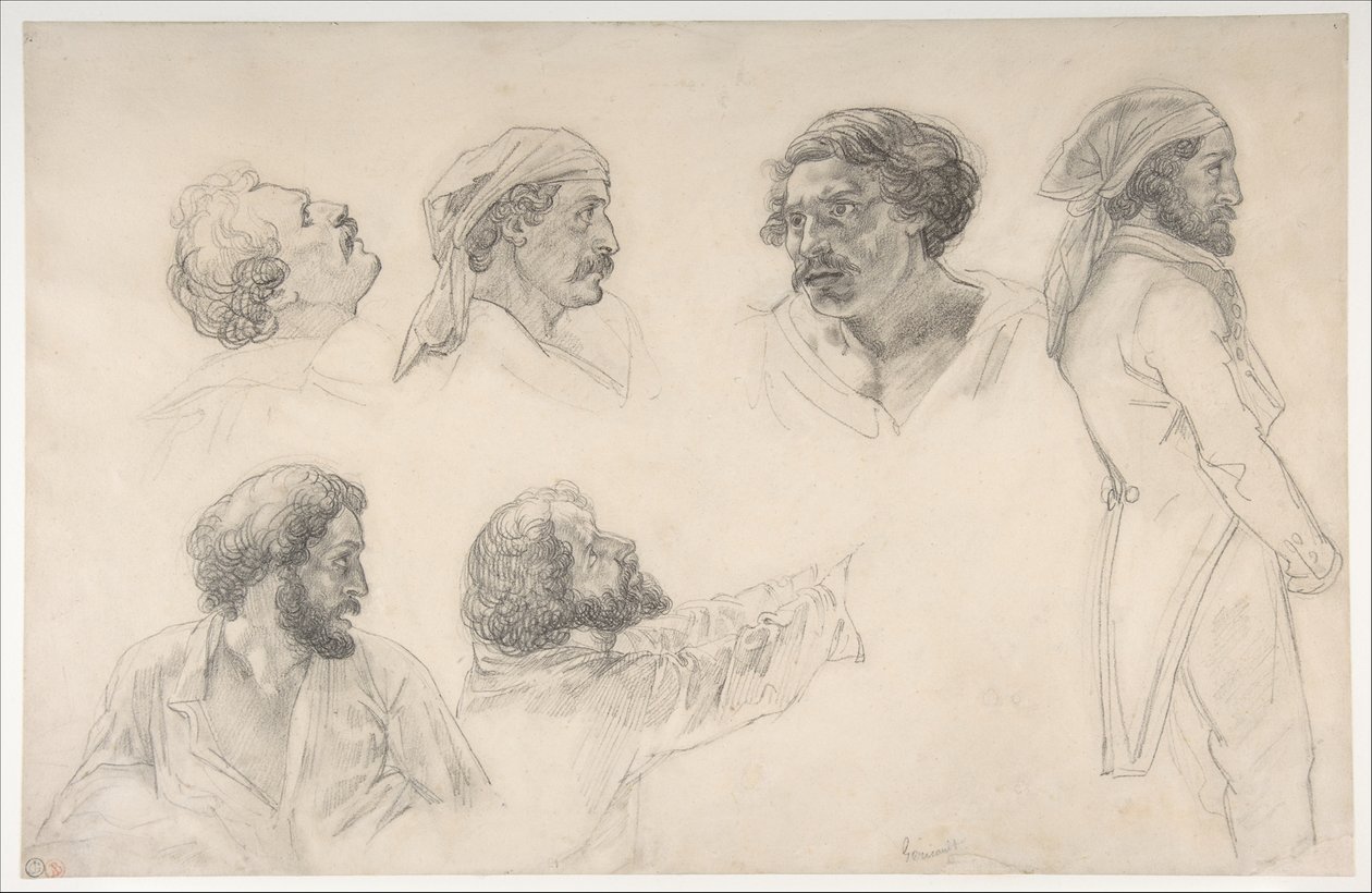Sześć szkiców do obrazu „Tratwa Meduzy” autorstwa Corréarda i Savigny’ego autorstwa Theodore Gericault