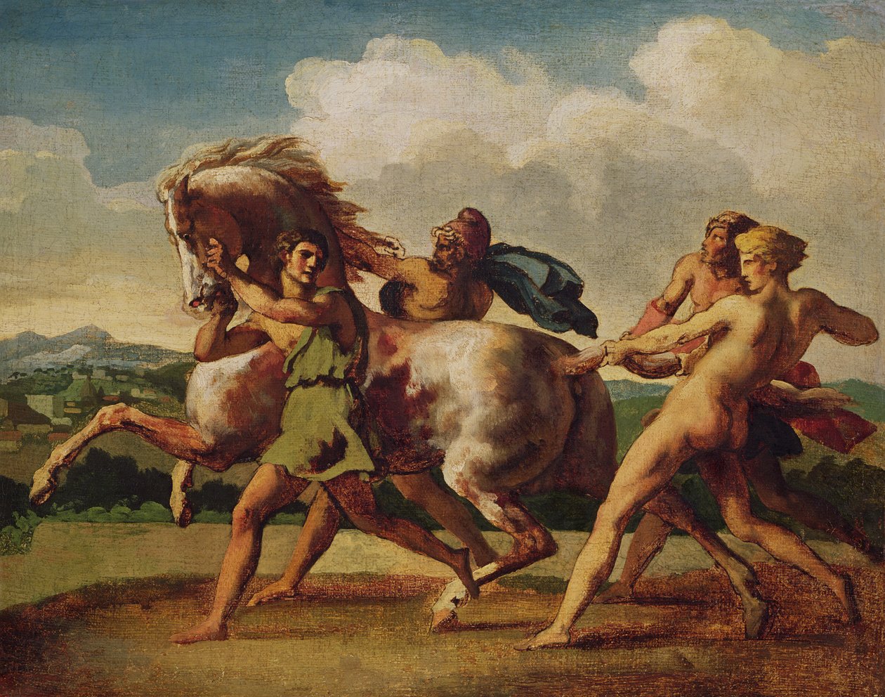 Niewolnicy zatrzymujący konia, studium do „Wyścigu koni barbarzyńskich”, 1817 autorstwa Theodore Gericault