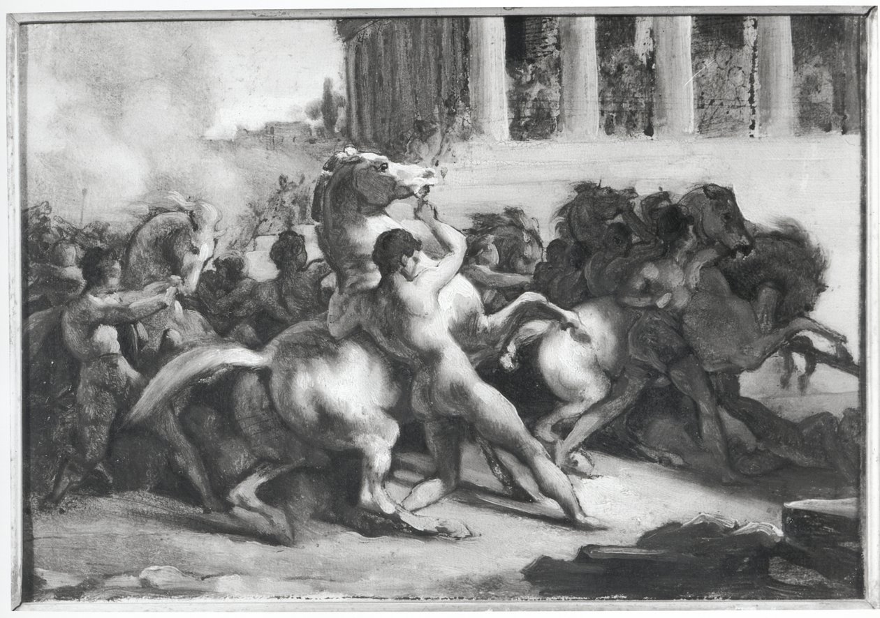 Studia do wyścigu koni barbarzyńskich autorstwa Theodore Gericault