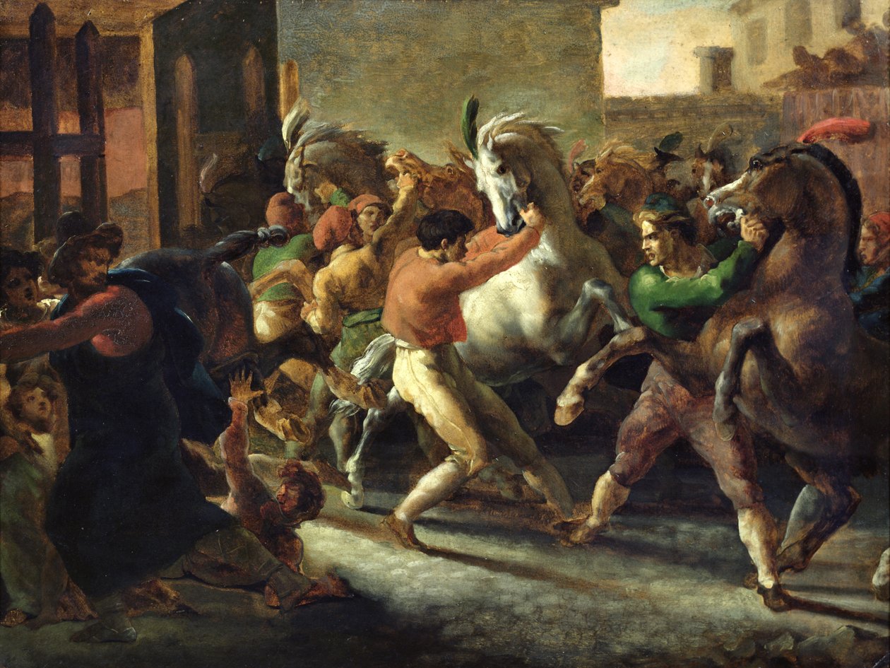 Studium dla rasy koni barbarzyńskich, 1817 r autorstwa Theodore Gericault