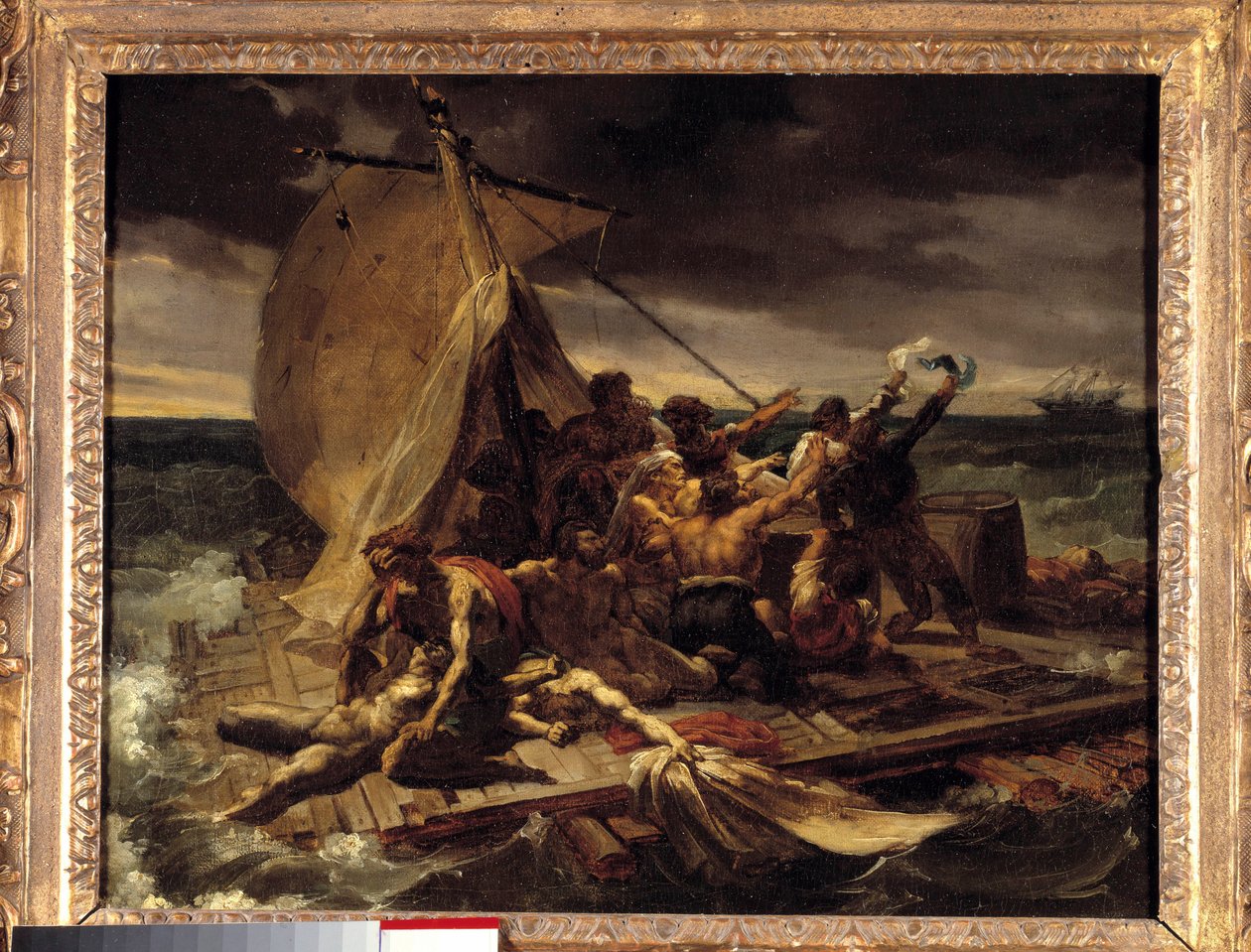 Tratwa szkiców Meduse Premiere. Obraz Teodora Gericaulta (1791-1824). Ciemny. 0,37 x 0,46 m. autorstwa Theodore Gericault