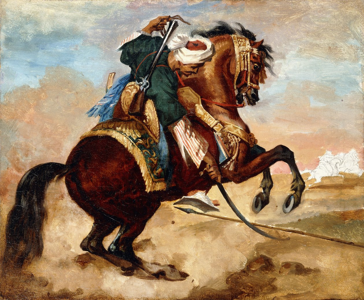 Turek jadący na brązowym koniu alezańskim, ok. 1810 r. autorstwa Theodore Gericault