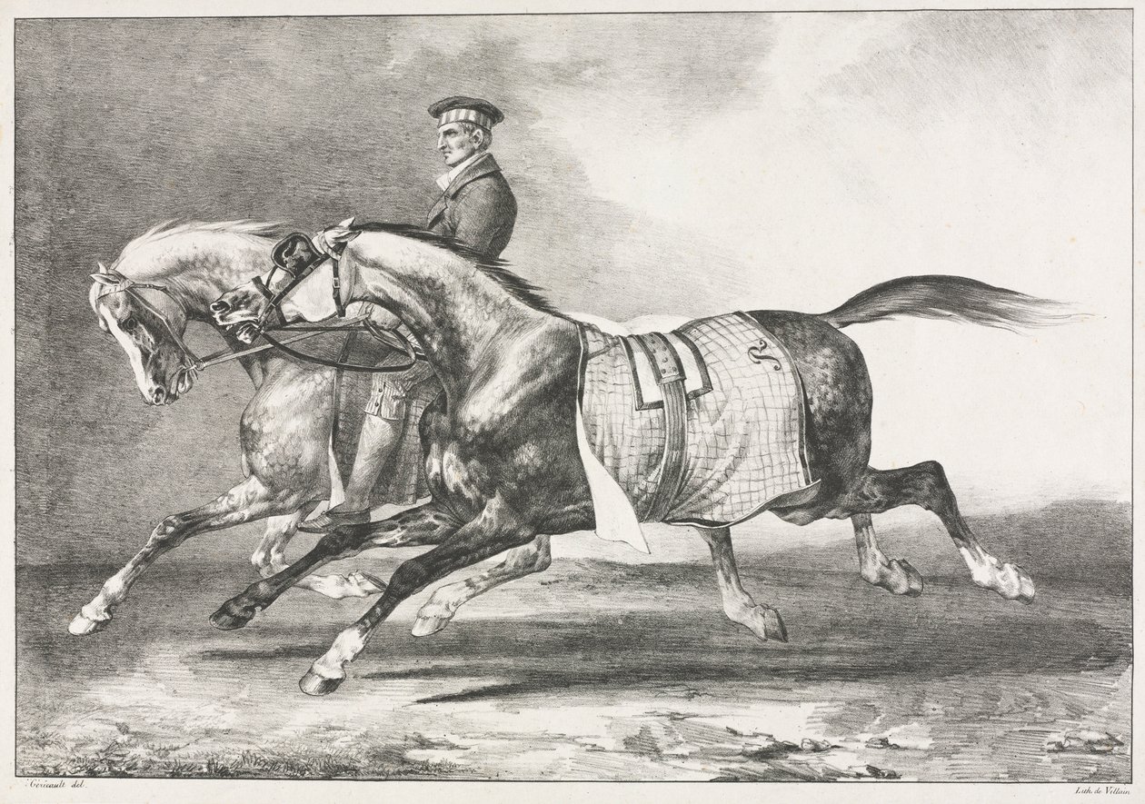 Ćwiczenie na dwóch nakrapianych koniach, 1822. autorstwa Theodore Gericault