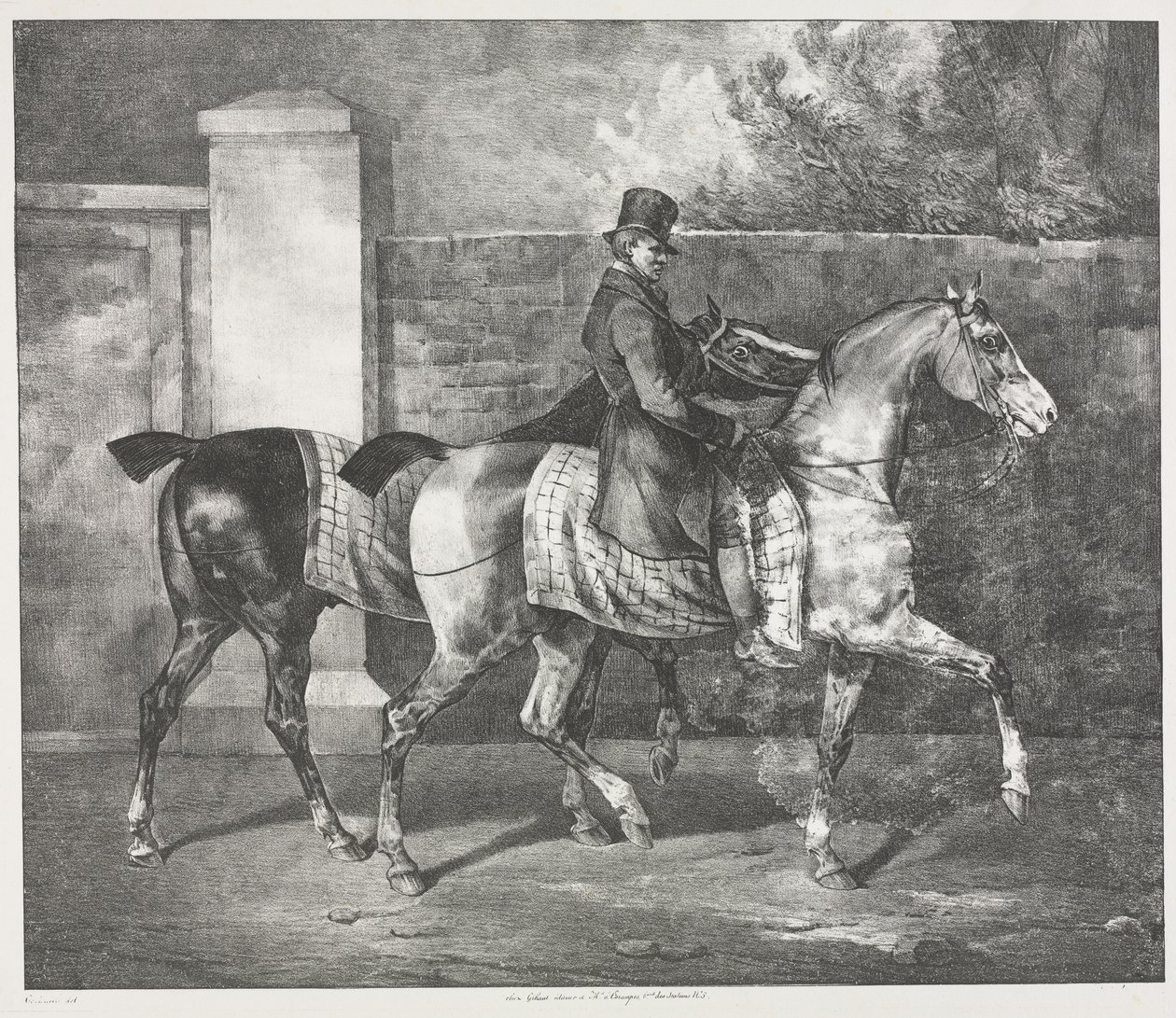 Dwa konie trenowane przez dżokeja autorstwa Theodore Gericault