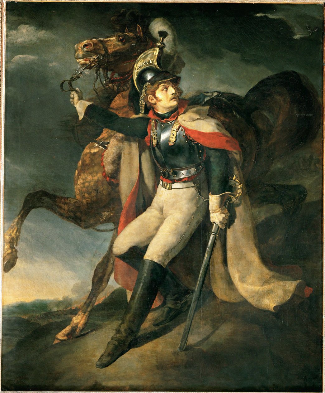 Ranny dragoon opuszczający krzyżowy ogień ... autorstwa Theodore Gericault
