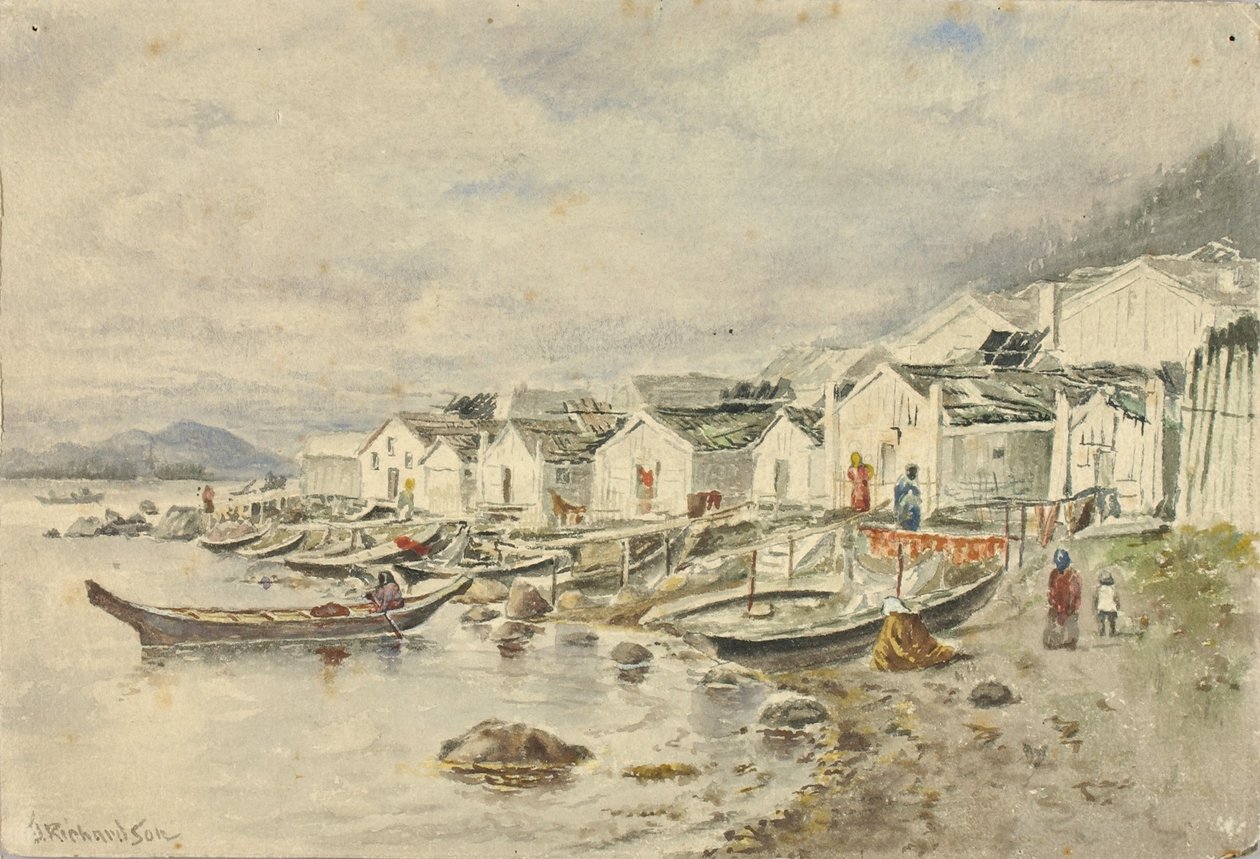 Ranczo Native Village, Sitka, 1884 r. autorstwa Theodore J. Richardson