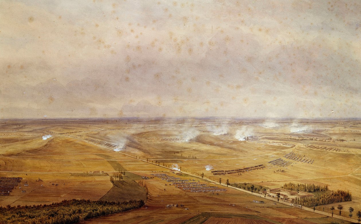 Wojny koalicyjne: „”Bitwa pod Walmią 20.09.1792 r., w której Francuzi odnieśli zwycięstwo nad Prusami”””Akwarelowy gwasz Teodora Junga (1803-1865) 1792 nd. 0,63x0,99 m² autorstwa Theodore Jung