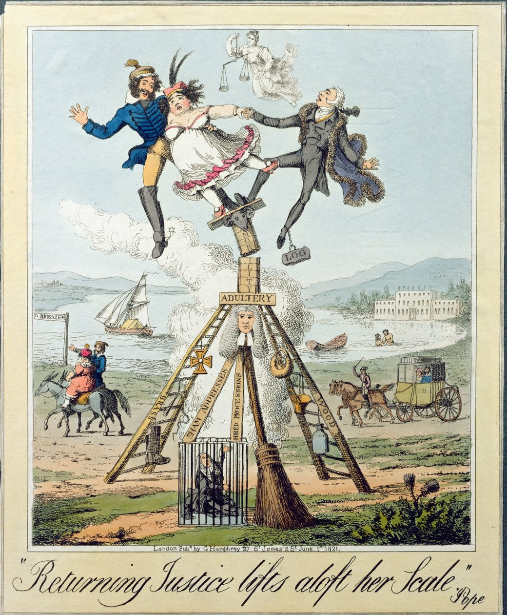 Returning Justice Lifts Aloft Her Scale, wyd. G. Humphrey, Londyn, 1821 (rycina na papierze) autorstwa Theodore Lane