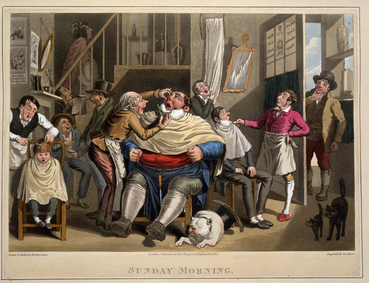 Niedzielny poranek, inż. George Hunt, wyd. Tys. McLean, Londyn, 1827 (ręcznie barwiony grawerunek) autorstwa Theodore Lane