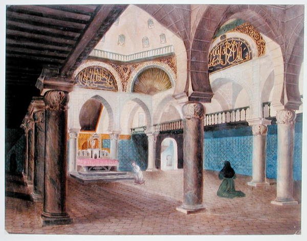 Wnętrze meczetu przekształconego w pałac biskupi, Algier, ok. 1835 (akwarela na papierze) autorstwa Theodore Leblanc