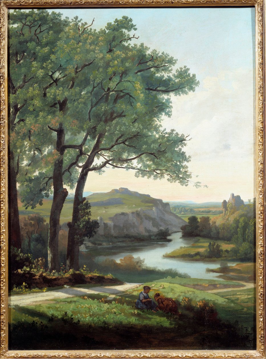 Krajobraz z drzewem i jeziorem Malarstwo Theodore Ravanat (1812-1882) 1860 Grenoble, Muzeum Sztuk Pięknych autorstwa Theodore Ravanat