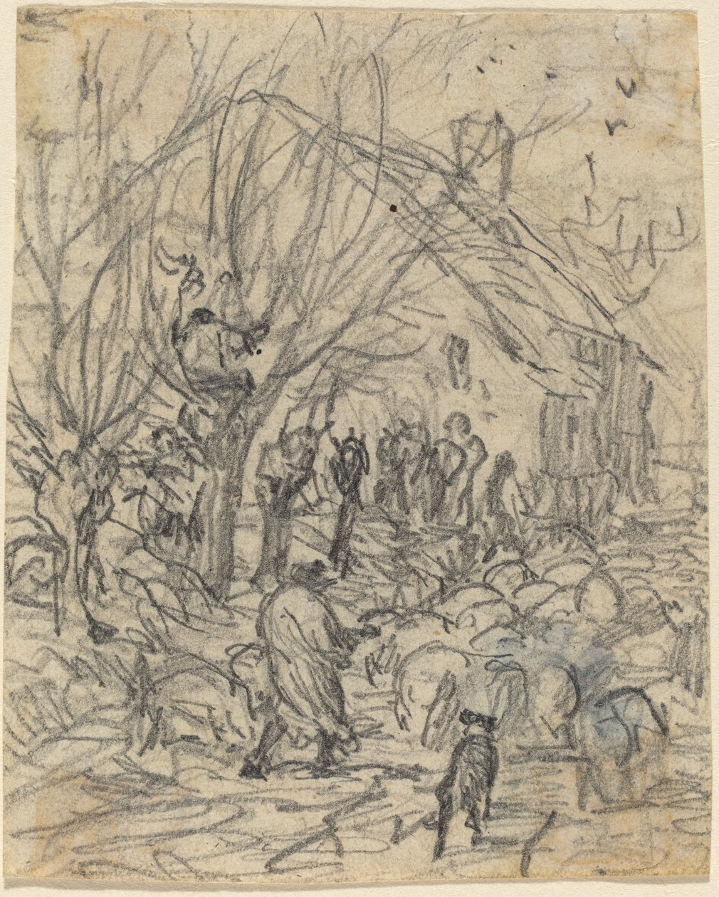 Stado owiec przed farmą autorstwa Theodore Rousseau