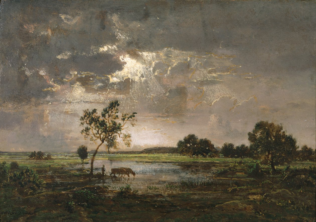 Pejzaż, ok. 1842 (olej na płycie) autorstwa Theodore Rousseau