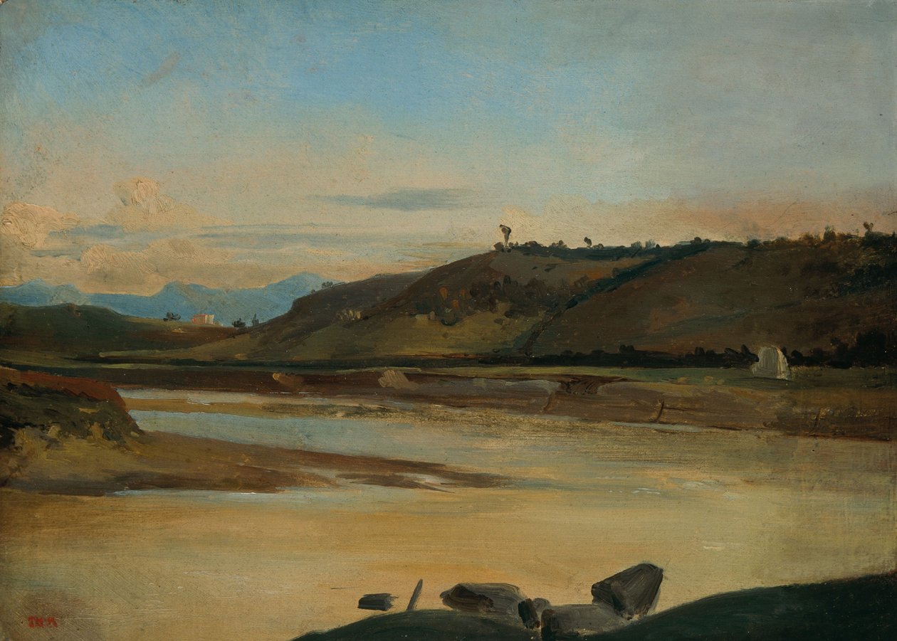 Krajobraz z rzeką, ok. 1834-35 (olej na papierze na płótnie) autorstwa Theodore Rousseau