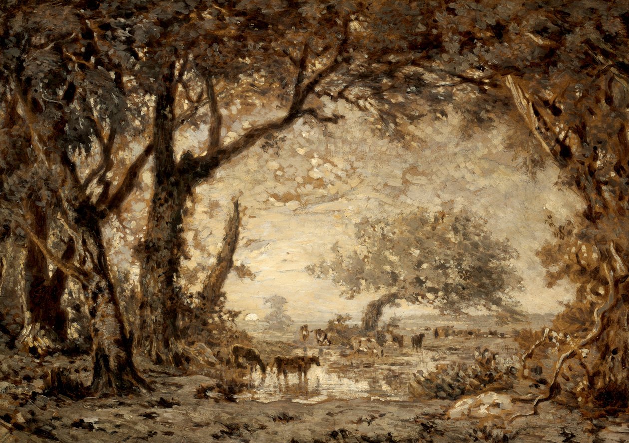 Zachód słońca z lasu Fontainebleau autorstwa Theodore Rousseau