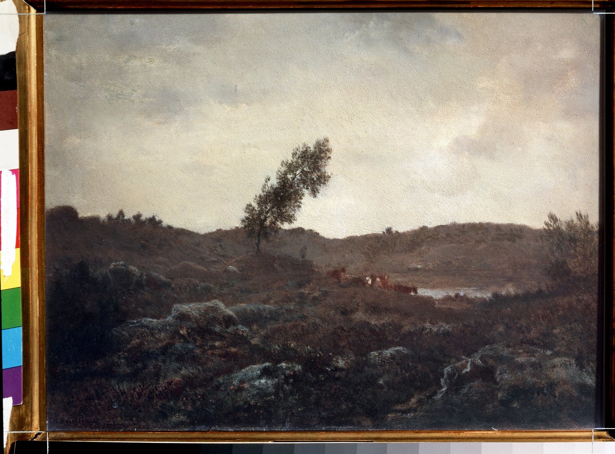 Widok Barbizon (Widok Barbizon). Obraz Theodore Rousseau (1812-1867). Olej na drewnie, 24 x 32 cm, koniec 1840 r. Francuska Szkoła Barbizon. Muzeum Sztuk Pięknych im. Puszkina w Moskwie. autorstwa Theodore Rousseau