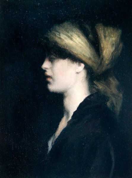 Światłocień, Profil, Złota Szalik, ok. 1900 (olej na płótnie) autorstwa Theodore Roussel