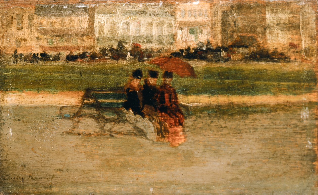 Panie siedzące na plaży w Cannes (olej na płycie) autorstwa Theodore Roussel