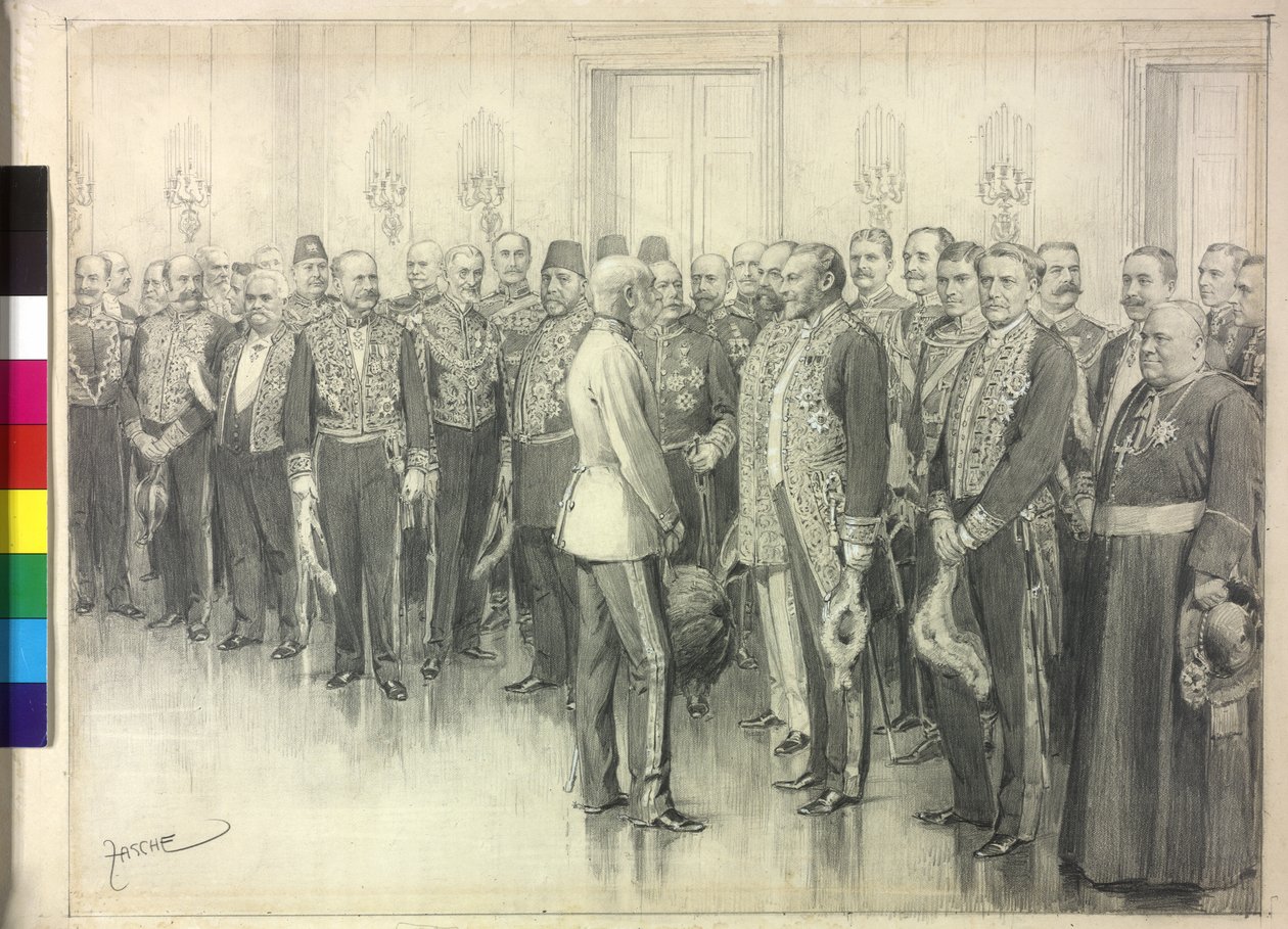 Cesarz rozmawia z niemieckim ambasadorem Philppem zu Eulenburg-Hertefeld autorstwa Theodore Zasche