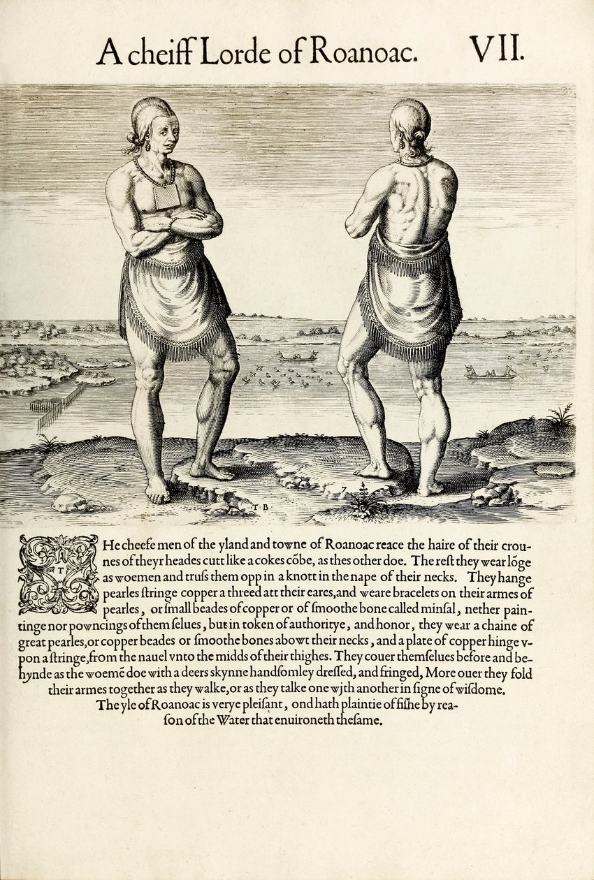 „Naczelny lord Roanoac”, z „Briefe and True Report of the New Found Land of Virginia” Thomasa Harriota (rycina) autorstwa Theodore de Bry