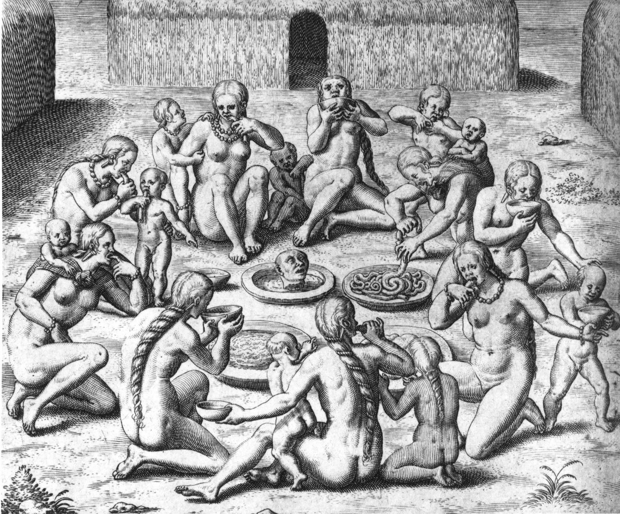 Posiłki antropofagów: kanibale Ameryki Południowej – w „Admirante Narratio Americae”, autorstwa Théodore de Bry autorstwa Theodore de Bry