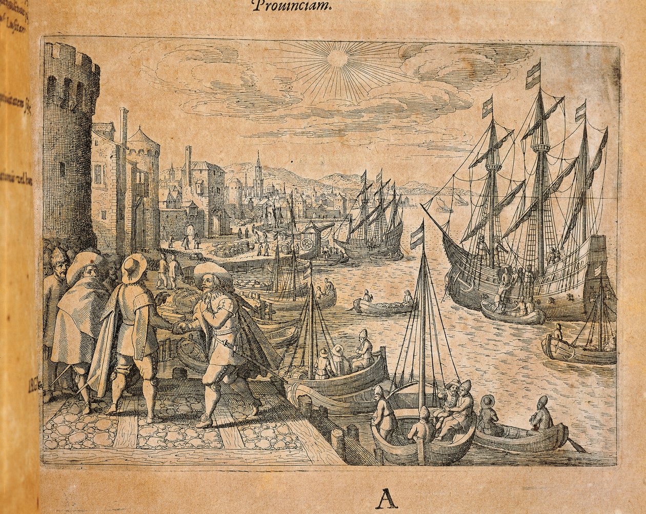 Karawele wyjeżdżające do Nowego Świata, Hiszpania, rycina Theodor de Bry (1528-1598) autorstwa Theodore de Bry