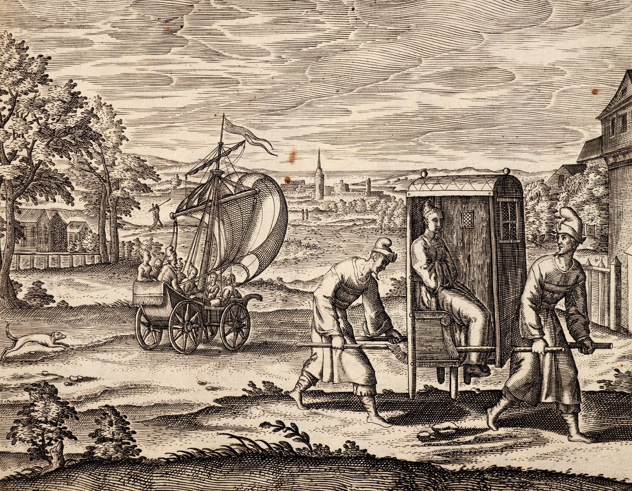 Chiński Sedan, Wschodnie Indie, rycina z pracy Theodora de Bry (1528-1598), Chiny autorstwa Theodore de Bry