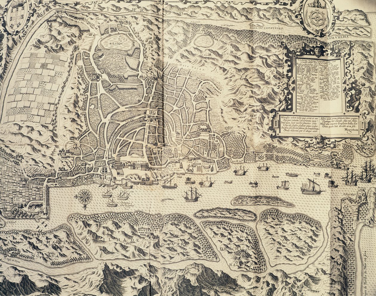 Miasto Goa w Indiach, Grawerowanie Theodora de Bry (1528-1598) z relacji z podróży marynarza Jana Huyghena van Linschotena do portugalskich Indii Wschodnich 1579-1592), XVI w. autorstwa Theodore de Bry