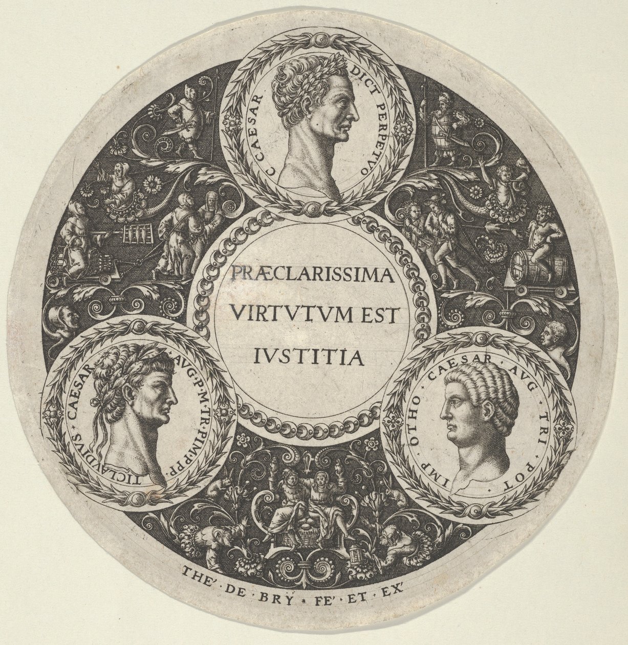 Projekt naczynia z portretami cesarzy rzymskich Cezara, Klaudiusza i Othona, ok…. 1588. autorstwa Theodore de Bry