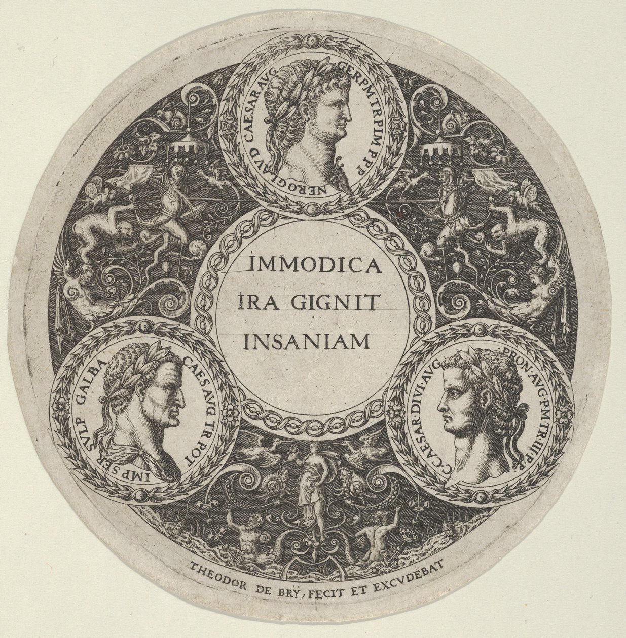 Projekt naczynia z portretami cesarzy rzymskich Nerona, Galby i Kaliguli, ca. ...,ok. 1588. autorstwa Theodore de Bry