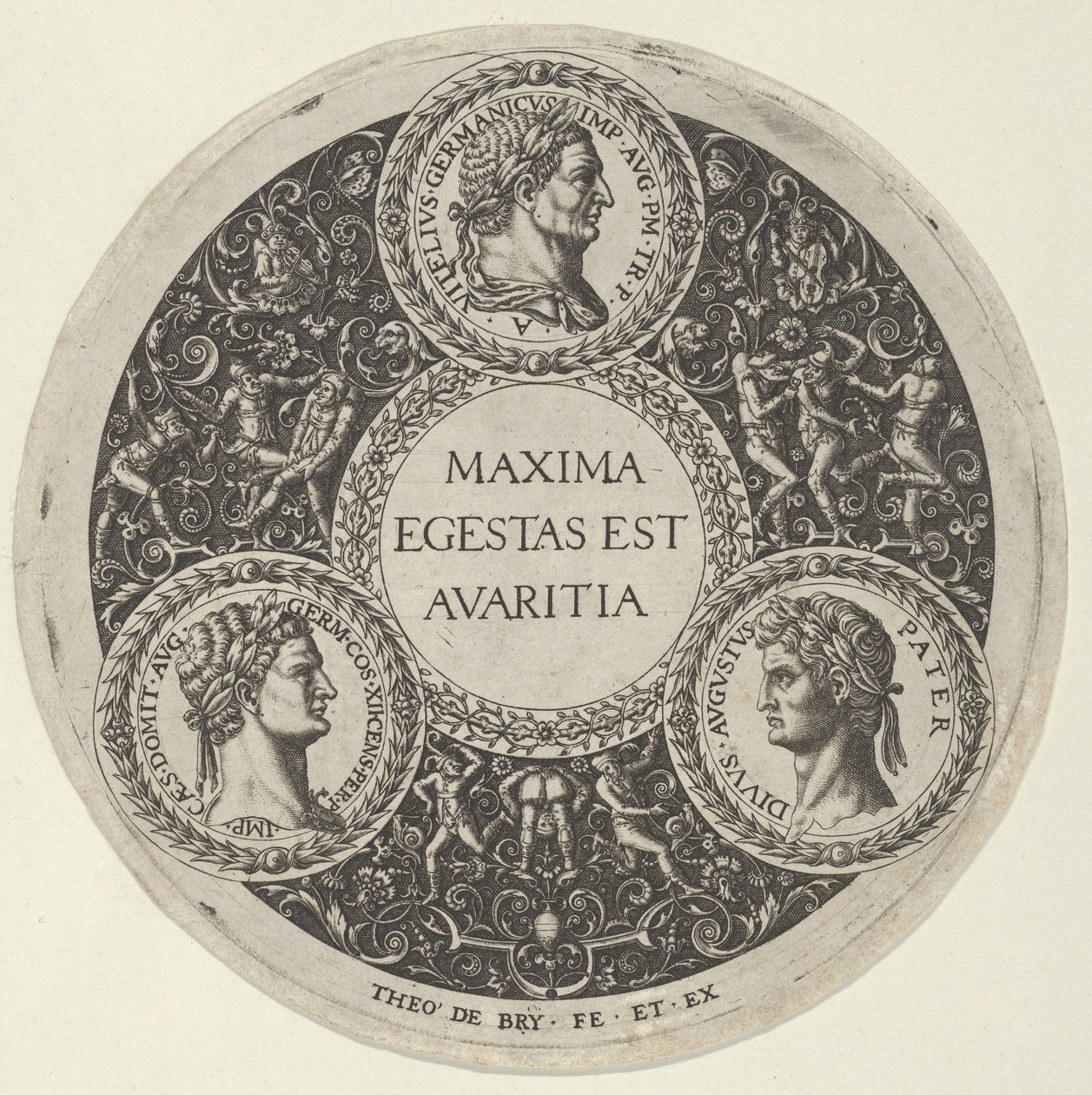 Projekt naczynia z portretami cesarzy rzymskich Witeliusza, Domicjana i Augusta..., ok. 1900 r. 1588. autorstwa Theodore de Bry