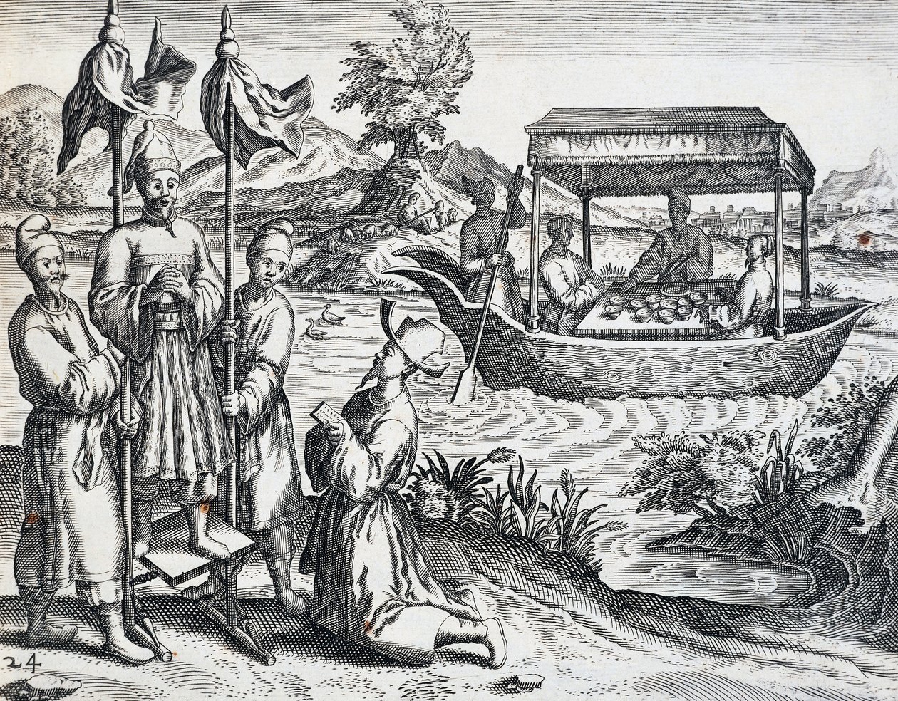 Ulica dostojników, z podróży podjętej przez Jana Huyghena van Linschotena (1563-1611) w latach 1583-1592, rycina z Indii Orientalis autorstwa Theodora de Bry (1528-1598), Chiny autorstwa Theodore de Bry