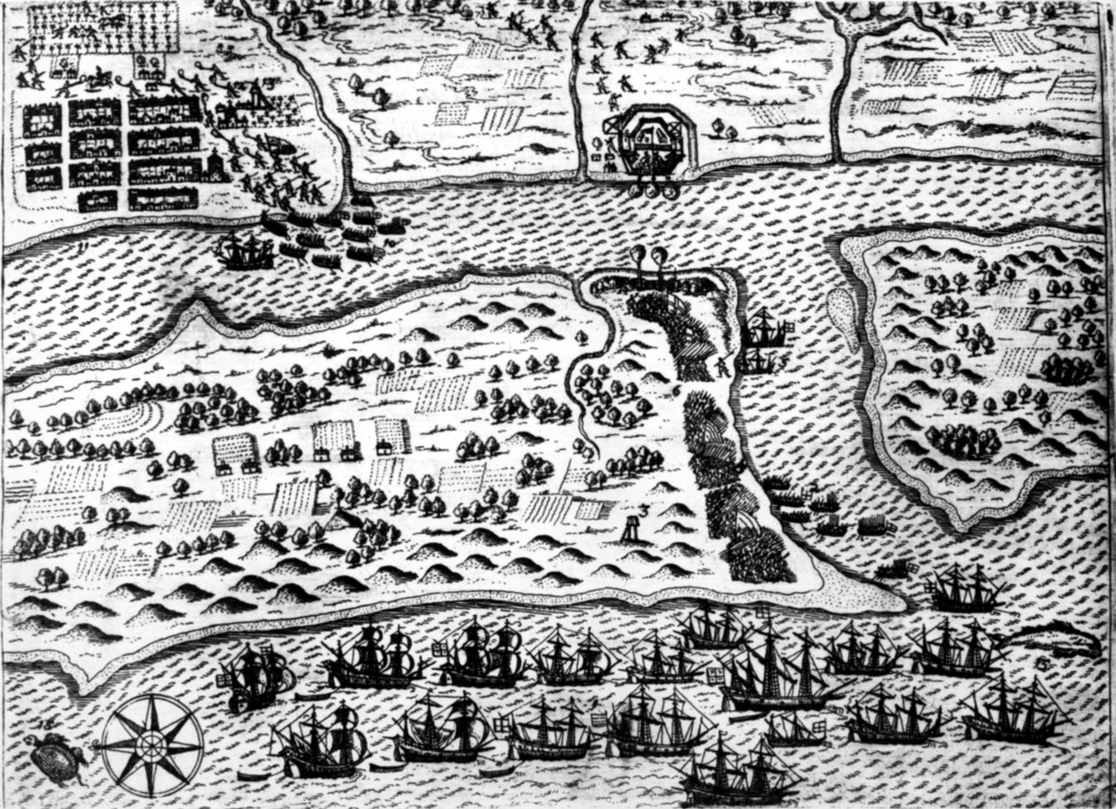 Drake chwyta łódź „Święty Augustyn” w 1586 r., De Bry autorstwa Theodore de Bry