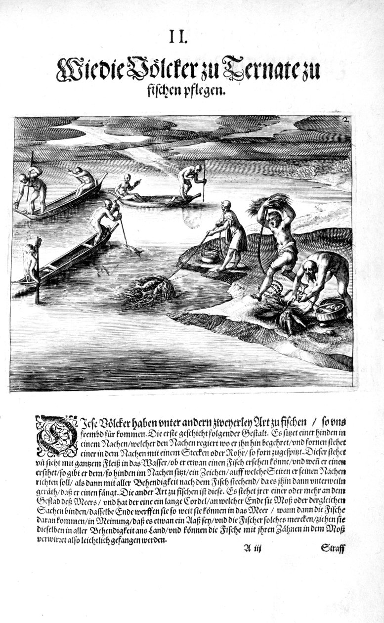 Łowienie ryb z Indianami, 1606 autorstwa Theodore de Bry