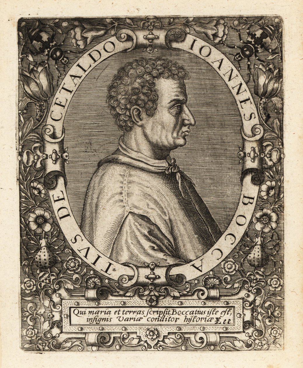 Giovanni Boccaccio, włoski pisarz. autorstwa Theodore de Bry