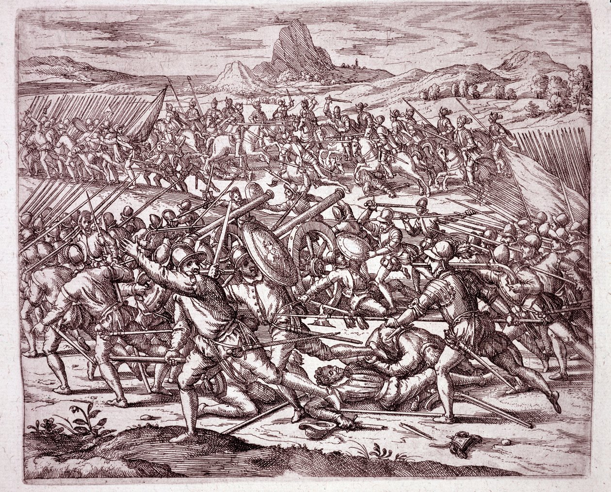 Historia Ameryki: walki pomiędzy armiami Vaca de Castro i Almagro junior po śmierci Francisco Pizarro i Diego de Almagro (Grawerowanie autorstwa Theodore de Bry