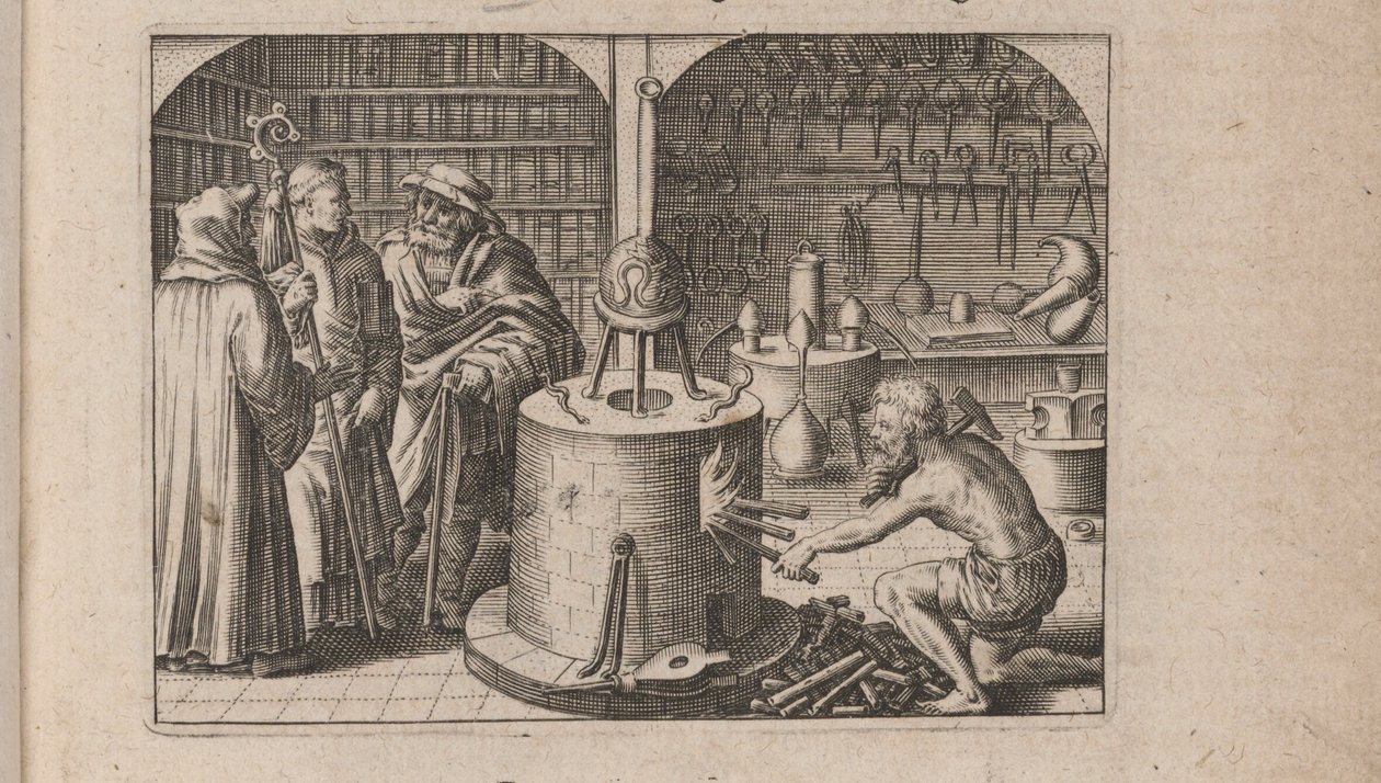 Ilustracja do Tripus Avrevs, czyli trzech traktatów wybranych chemików.., 1618 autorstwa Theodore de Bry
